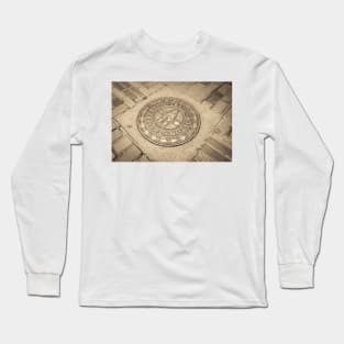 Circular historic Freedom Trail brass marker implanted in city pavement of Boston city Long Sleeve T-Shirt